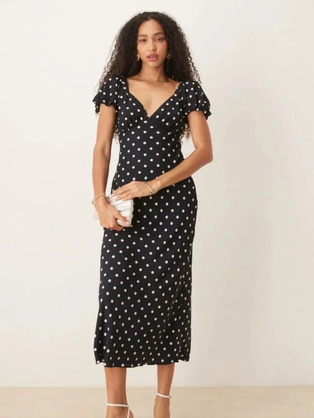 Abercrombie & Fitch Black Maxi Dress with White Polka Dots